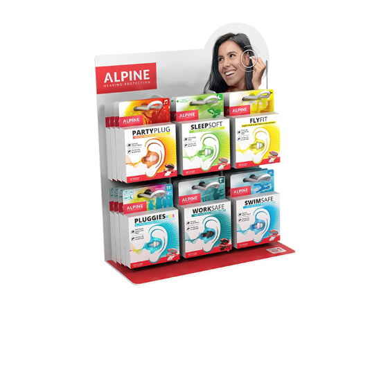 Alpine présentoir avec protections auditives lamellées, assortiment de 36 paires, présentoir inclus